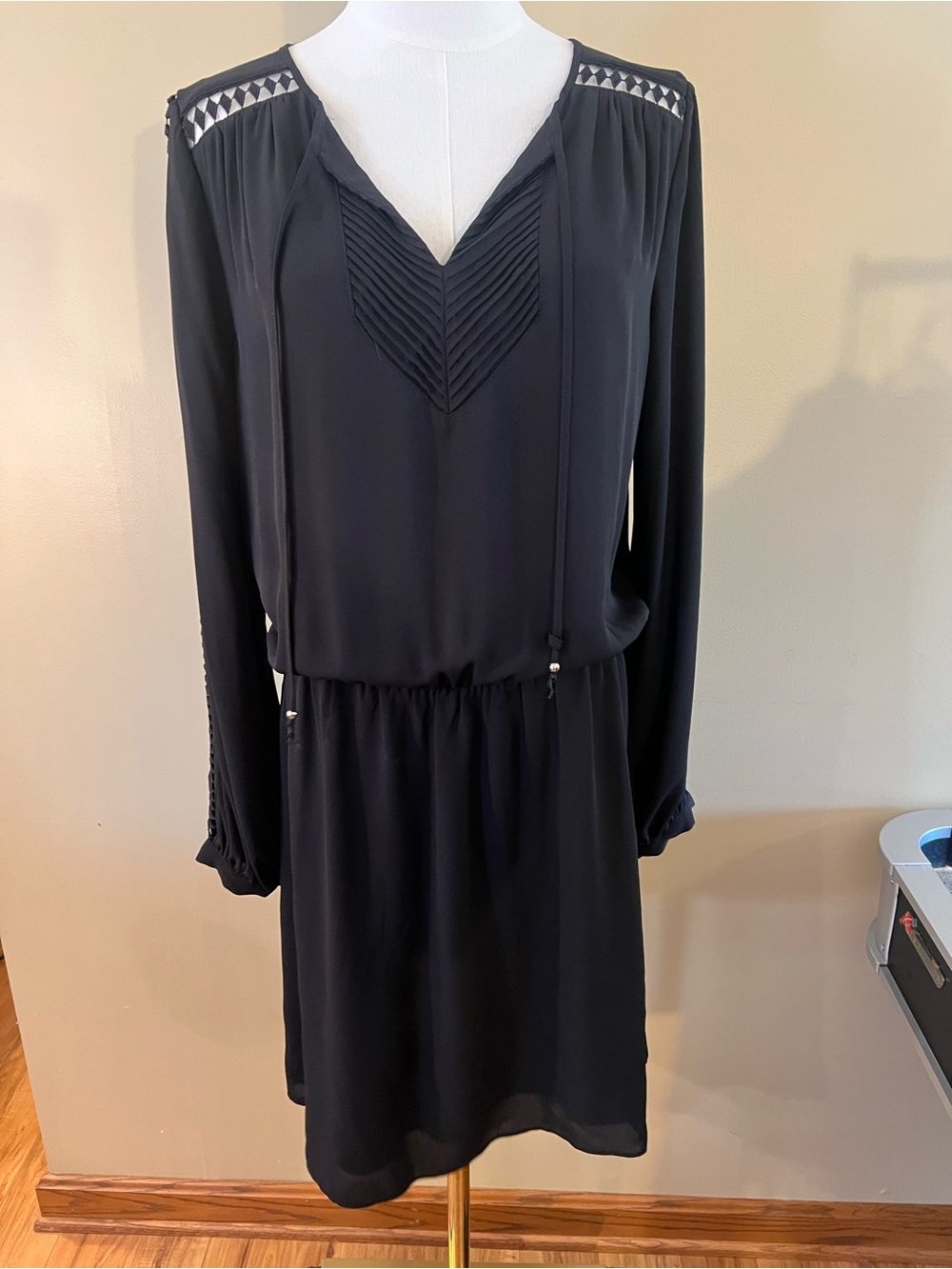 White House Black Market Black Long-Sleeve V-Neck Dress